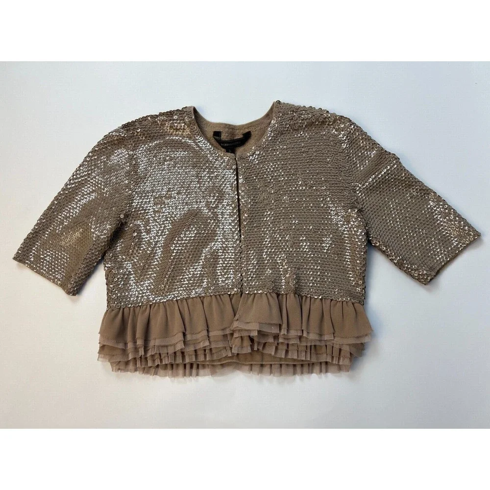 New BCBG Women Top XS Cropped Shrug Cardigan Short Sleeve Designer $248 now $99 - Picture 2 of 9